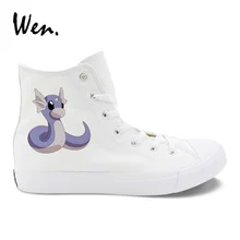 Вэнь дизайн Мужская парусиновая повседневная обувь белый Покемон Dratini высокие черные женские кроссовки на плоской подошве удобная обувь Большие размеры 46-49