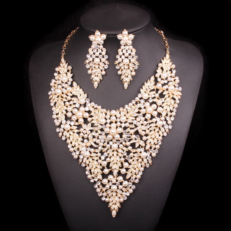 Luxury Imitation Pearl Bead Gold Color Jewelry Sets Gifts for Women