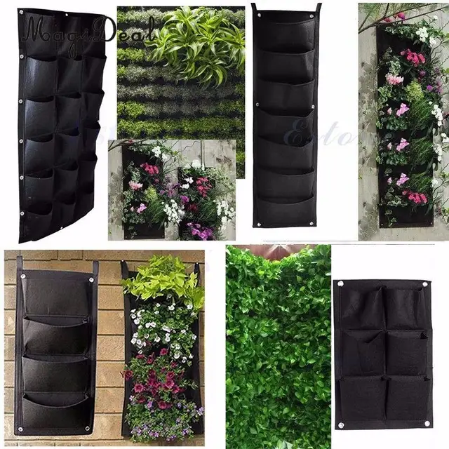 MagiDeal Wall Hanging Planting Bag 2-72 Pockets Vertical Garden Plant Growing Bags Home Decor  Flower Pot Green Walls Maker
