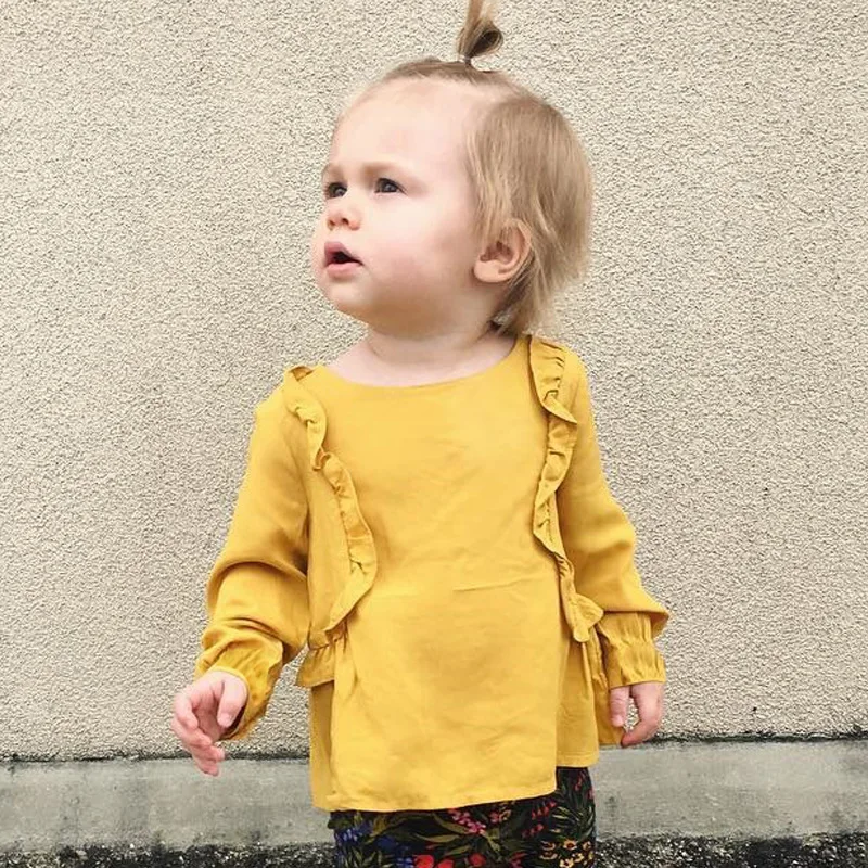 CieiK Yellow Girls Lacework Clothes Long Sleeves Newborn Princess T-shirts Kid Cute Solid 2018 New Spring Fashion Infant Costume (5)