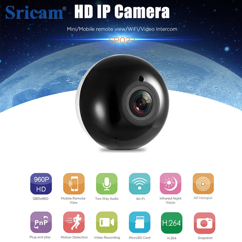 Распродажа! Sricam SP022 купол Fisheye IP Камера 960 P HD 360 градусов Мини Wi-Fi Беспроводной ИК
