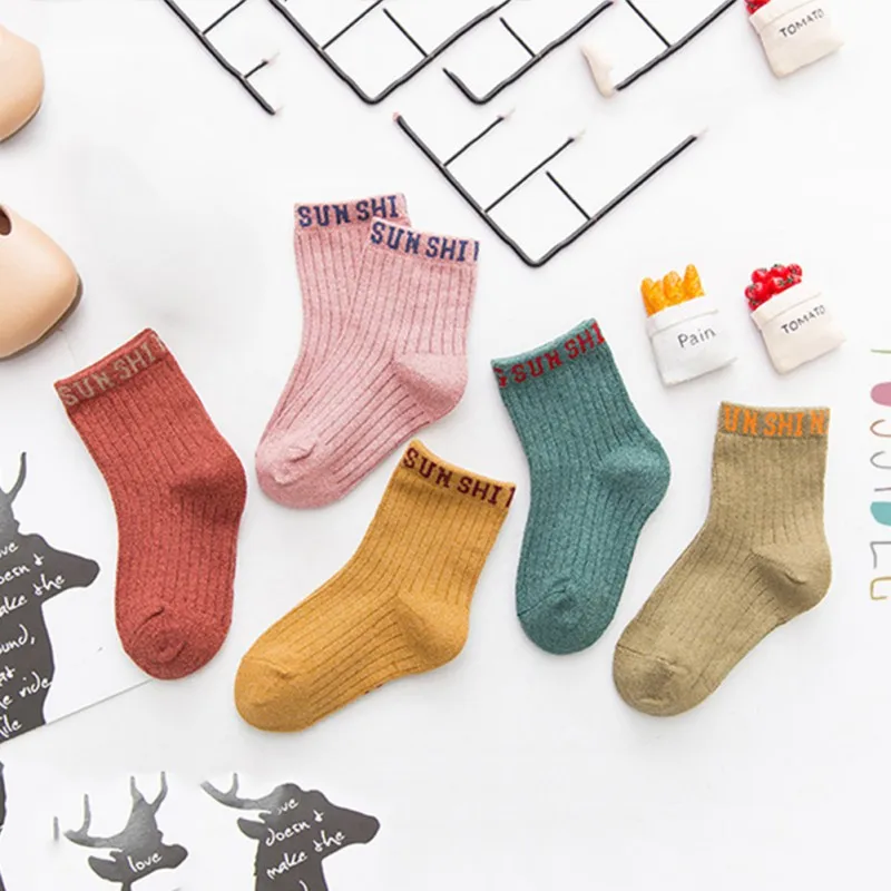

5 Pairs Girls Boys Kids Letter Soft Cotton Socks For Age 1-8 Year Children