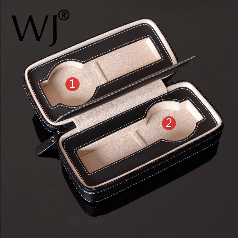 

Protable Black Leather Watch Storage Box 2 Slots Wrist Watch Packaging Case Watch Travel Bag for Gifts Men Women Watch Organizer