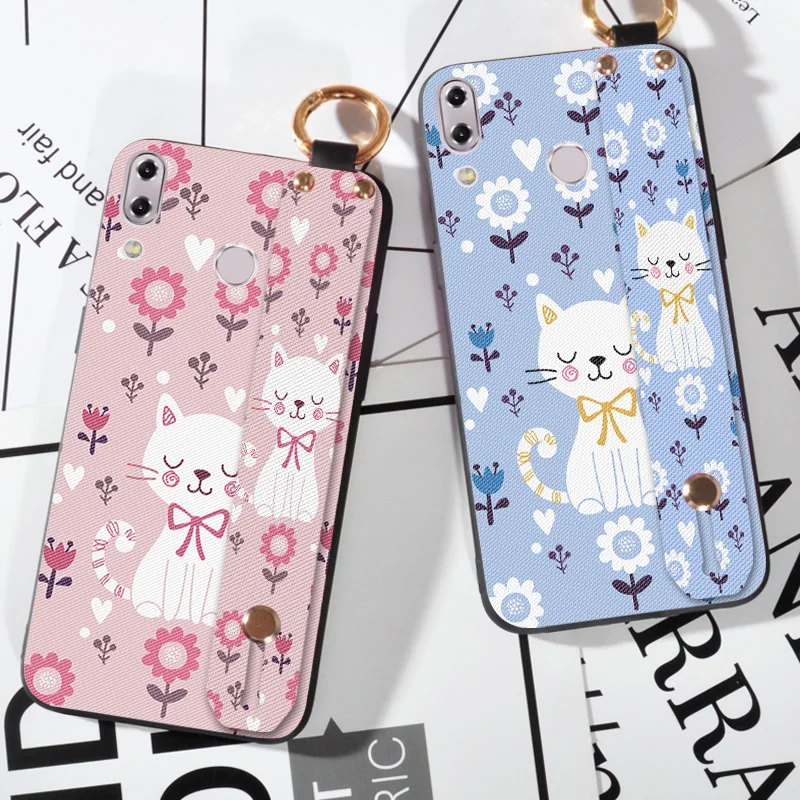 

Animal Wrist Strap Cases For Asus Zenfone Max Pro M2 ZB631KL Cartoon Cat Holder Cover For Asus 5 5Z ZE620KL ZS620KL Case Coque