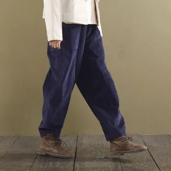 

Runback Corduroy Solid Women Pants Pantalon Femme Long Wide Leg Pant 2020 Loose Vintage Casual Elastic Waist Trousers