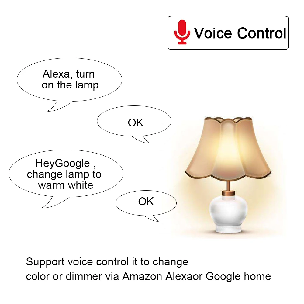 Смарт лампочка WIFI Светодиодная лампа RGBW Свет Голосовое управление от Alexa Echo Google