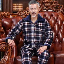 Зимние толстые стеганые мужские клетчатые пижамы, комплекты для сна, топы и штаны, Мужская Фланелевая теплая одежда для сна, теплая домашняя одежда