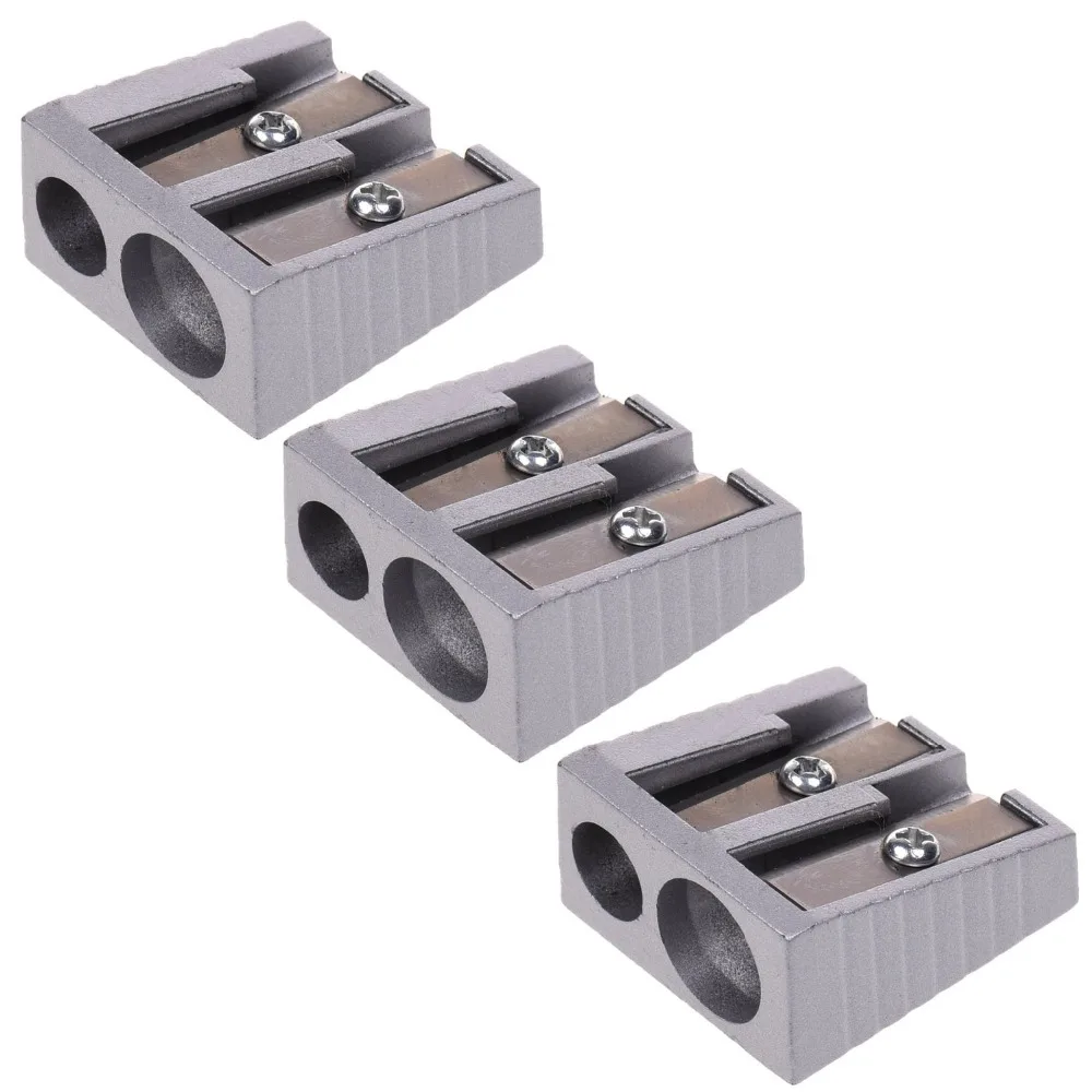 Pack of 3 Silver Metal Dual Hole Manual Pencil Sharpenerin Pencil