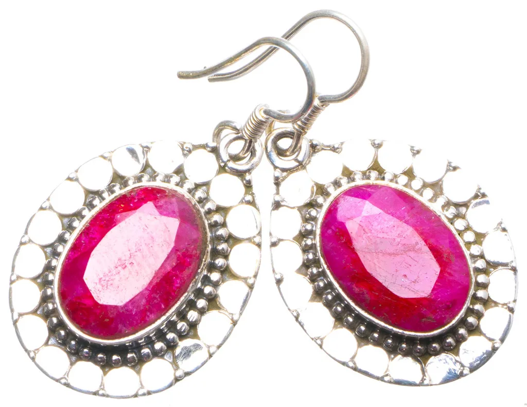 

Natural Cherry Ruby Handmade Unique 925 Sterling Silver Earrings 1.5" X4112