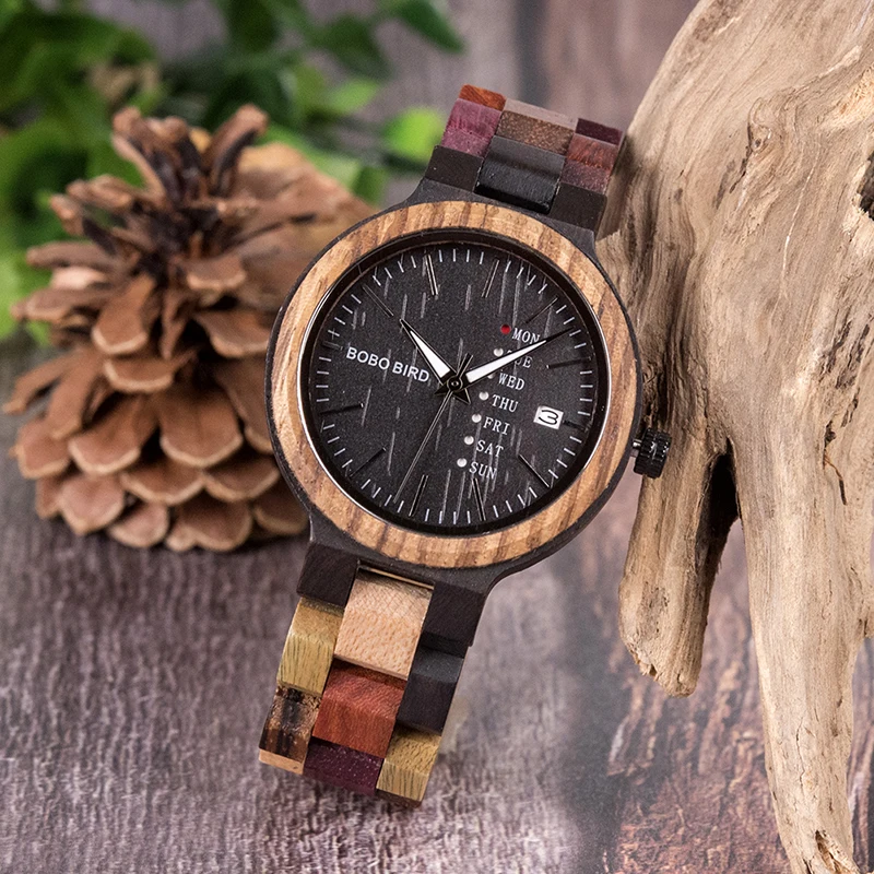 BOBO BIRD Bamboo Wooden Lover Couple Watches Men Show Date Ladies Wristwatch Women Quartz Male bayan kol saati Gift in Wood Box
