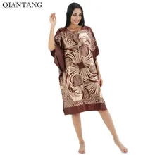 Модный женский халат размера плюс, банное Платье с принтом, Синяя женская ночная рубашка из искусственного шелка, летняя ночная рубашка, пижама Muje TB12A