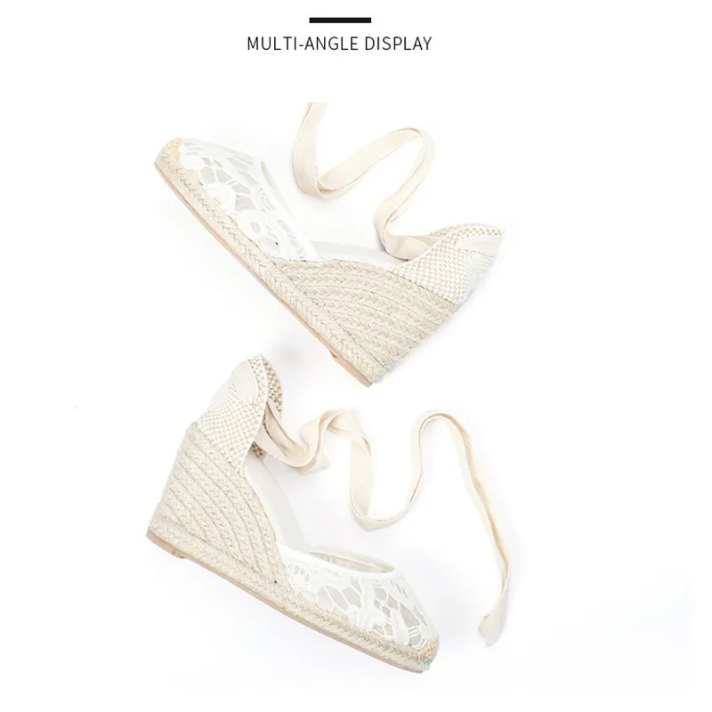 New Summer Women's Espadrilles Sandals Sexy Lace Shoes Woman 6.5CM9CM High-Heeled Platfroms Casual Wedges For Women High Heels (14)