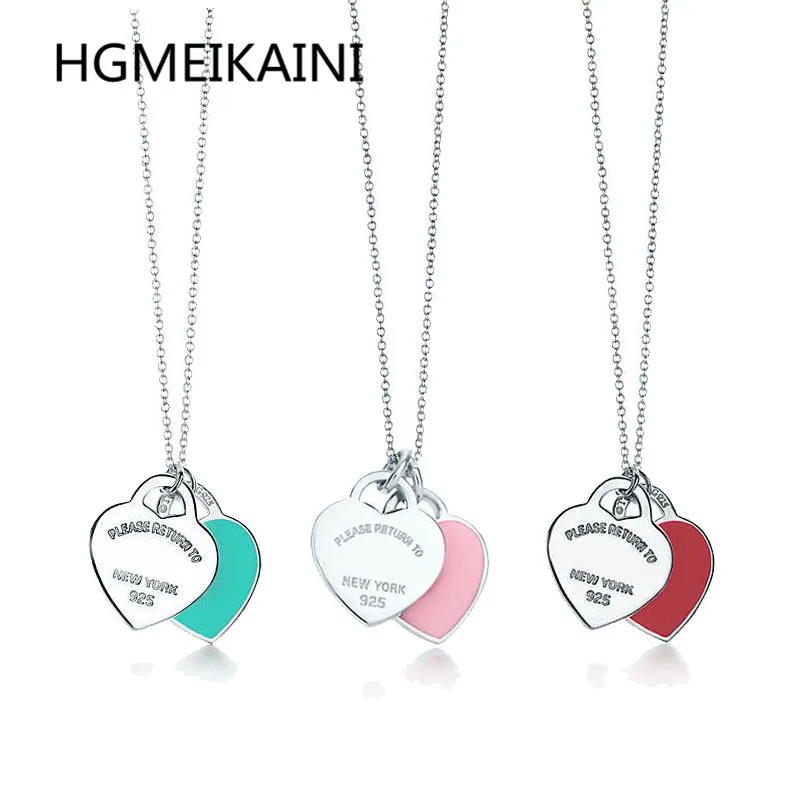 

Little heart pendant 925 silver chain necklace charm women jewelry brand Tiff design carved letters