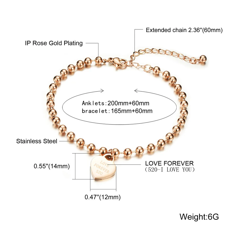 316L нержавеющая сталь золотой цвет бисерная Цепочка Сердце Шарм ноги ножной браслет для женщин лодыжки браслет женский браслет на ногу женские ноги ювелирные изделия