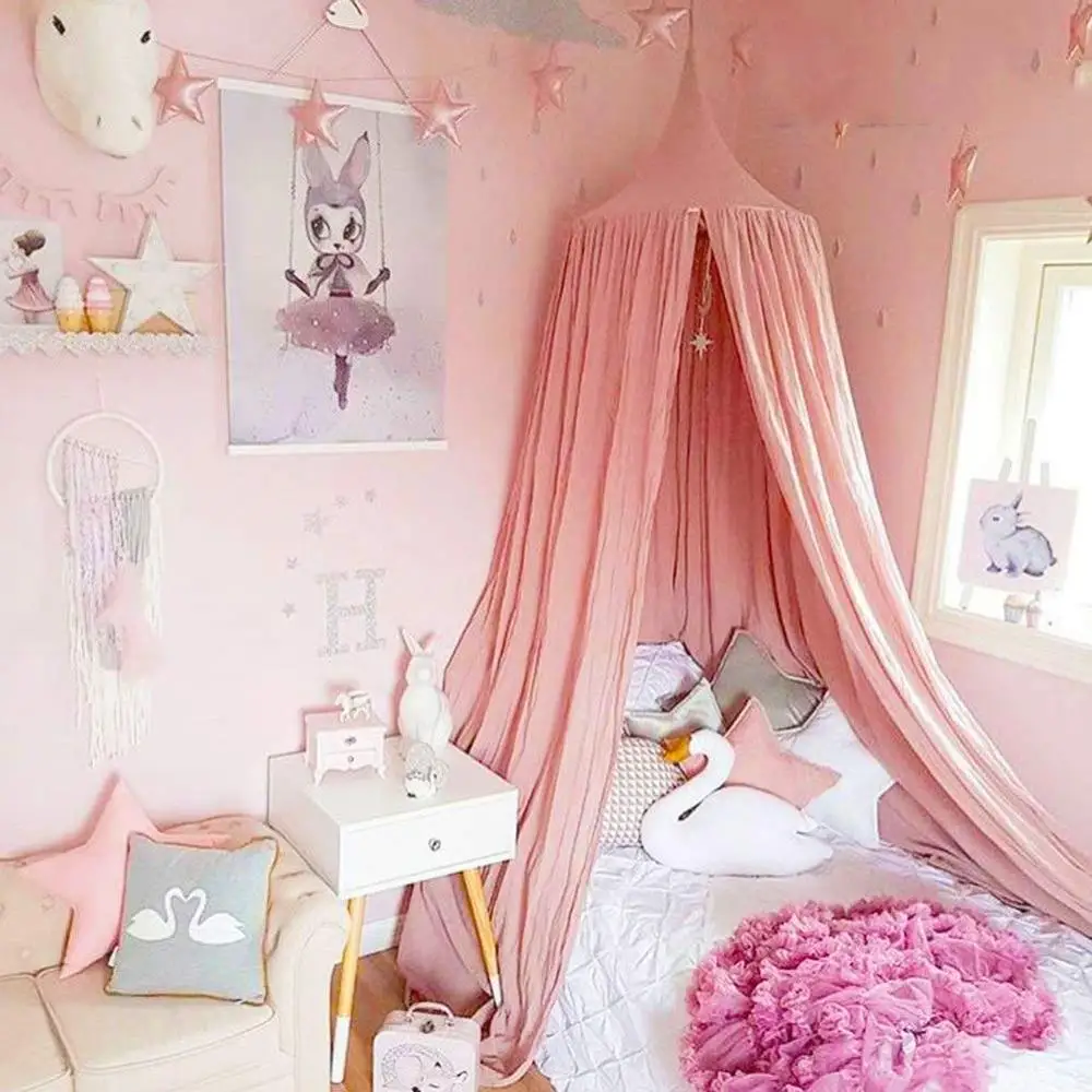 

Princess Bed Canopy Mosquito Net for Kids Baby Toddler Bed, Round Dome Kids Indoor Outdoor Castle Play Tent Pink