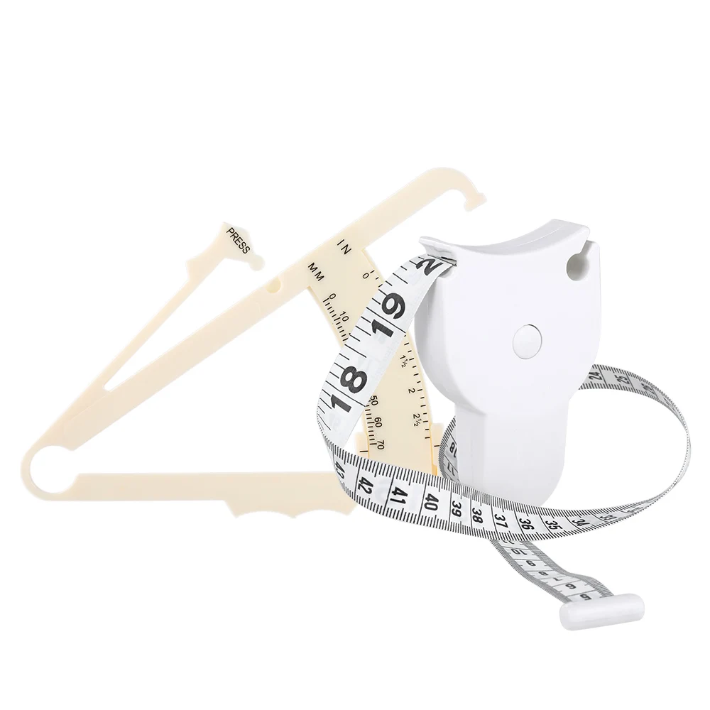 

70mm Skinfold Body Fat Caliper With Measurement Chart Body Fat Tester Skinfold Measurement Tape Health Care Tool White Color