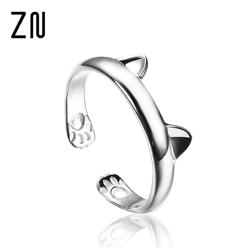 

ZN Silver Plated Cat Ring Design Cute Fashion Jewelry Cat Ring For Women Young Girl Child Gifts Adjustable Anel Wholesale