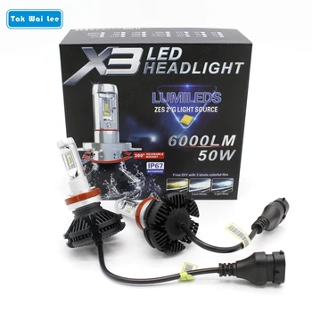 

Tak Wai Lee 2X DIY 3Color LED Car Headlight Styling Source 50W 6000LM 3000K/6500K/8000K IP67 H1 H7 H11 9005 9006 Front Fog Light