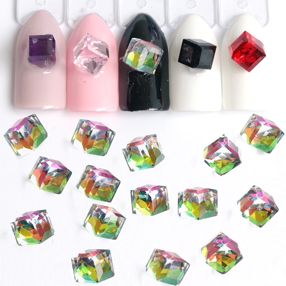 

10pcs Charm Nail Crystal Rhinestone 3D Gem Jewelry Decoration Rainbow Cube Square for Gel Nail Stone Accessories Manicure BE666