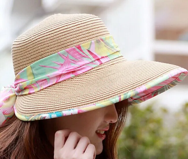 Женская широкая широкополая летняя пляжная шляпа соломенная Пляжная Шляпа Дерби Кепка 7 цветов#3860 - Цвет: 2