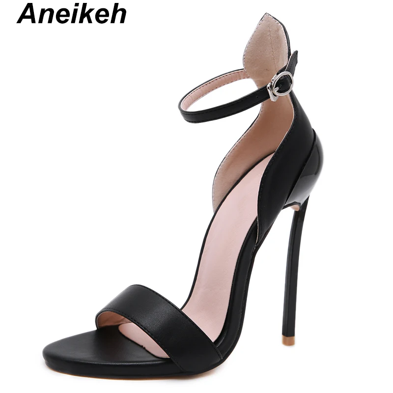 Aneikeh/лето ; модные классические сандалии из ПУ; женские босоножки на тонком высоком каблуке с закрытой пяткой; модельные туфли с пряжкой и ремешком; свадебные туфли; Размеры 35-42