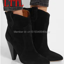 Женские замшевые ботильоны с острым носком на шпильках; коллекция года; женские зимние ботинки; Прямая поставка