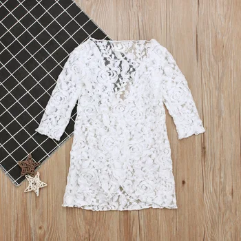 

Children clothing sunscreen summer girls long sleeved flowers white lace sunscreen coats kids clothes sun protecting outerwear