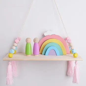 

New Girl Heart Macaron Wooden Tassel Hook Storage Rack Indoor Small Objects Storage Decorative Wall Solid Wood Lovely Rack