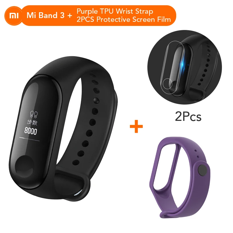 Xiaomi mi-браслет 3 Bluetooth 4,2 Xao mi Xio mi умный спортивный браслет OLED mi band 3 Smartband Xaio mi пульсометр 0 - Цвет: Add Purple Strap