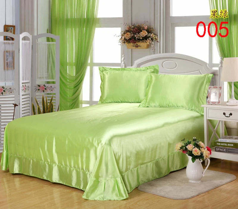 

Apple Green Tribute Silk King 1Pcs Sheets Flat Bed Sheet Bedsheet Bedclothes Bedding Home Hotel 245x250cm Bed Linens Bed Lining