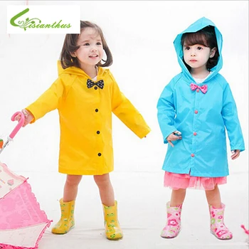 

Fashion 2020 Impermeable Bow Raincoat for Children Girls Yellow Pink Blue Rain Wear Poncho Waterproof Hooded Raincoat Baby