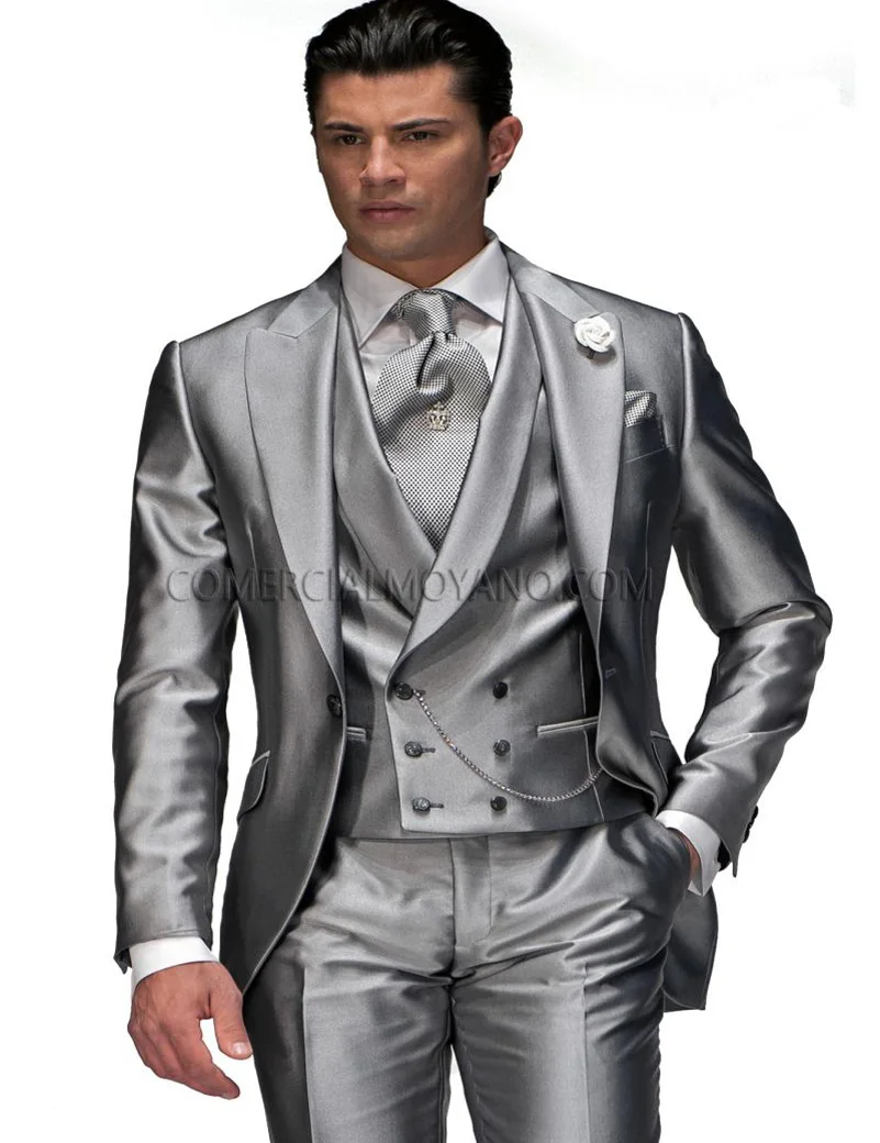 New Arrival Custom Made Handsome men tuxedos 2019 Silver Grey prom