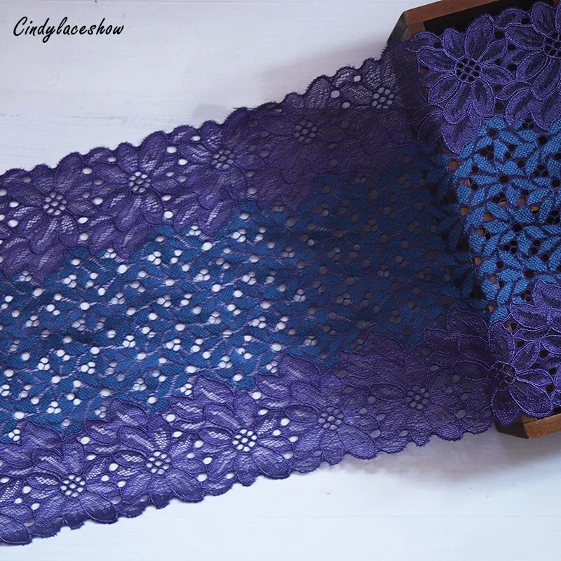 

2yards/lot 20.5cm Wide Embroidered Dark Purple Blue Elastic Lace Trim Fabric DIY Garment Accessories Lingeire Sewing Lace Ribbon