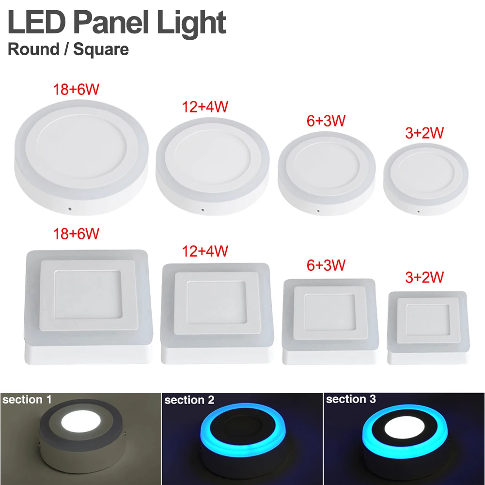 

4PCS Surface Led Panel Downlight Spot Light Round Square Ceiling Lights 85-265V Leds Lamp Dual Color Blue/White For Home Kitchen