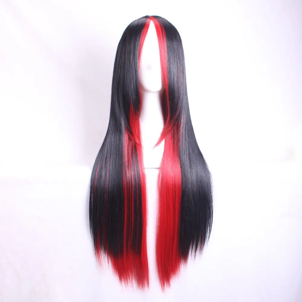 Black and Red Mixed Short Straight Cosplay Wig Gift Hairnet