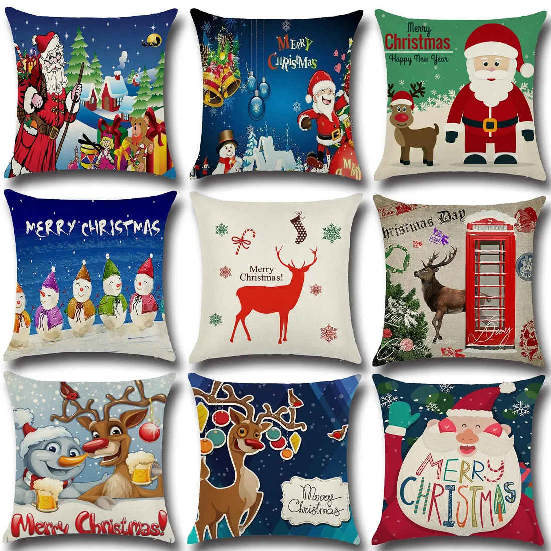 

45x45cm Merry Christmas Pillows Cover Line Cotton Soft Cute Pillowscase Santa Christmas Home Party Decorative taie d'oreiller