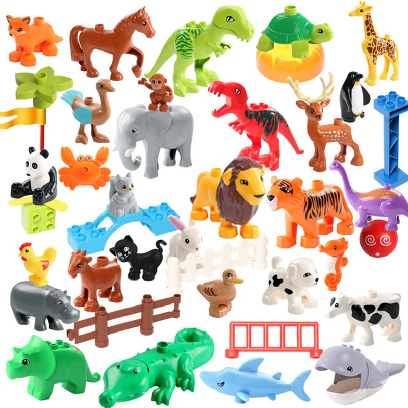 

Duploe Big Size Dinosaur Building Blocks Toys Compatible Legoed Duplo Panda Educational Fish Blocks AnimalToys For Children