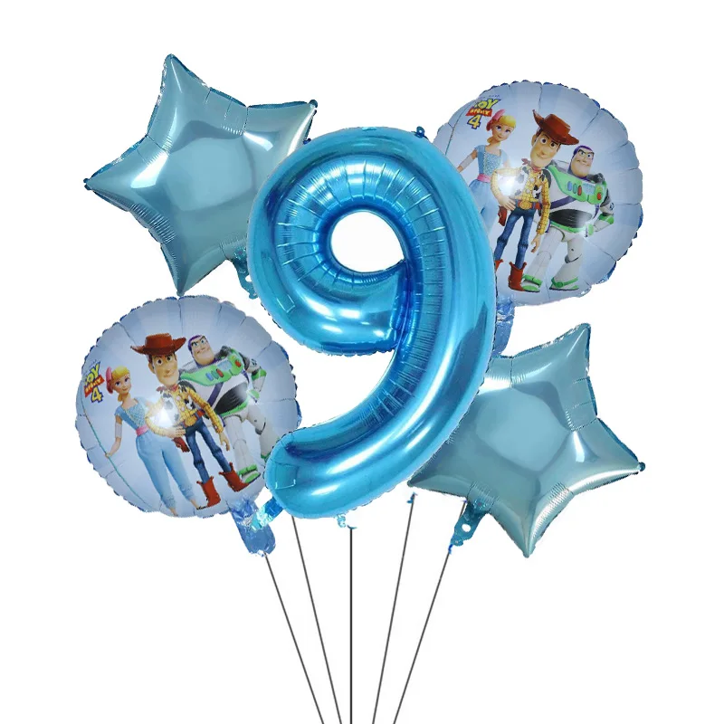 5pcs Toy Buzz Lightyear Story Balloons Cartoon Foil Helium 30 Inch Number Blue Balloons Happy Birthday Balloons Kids Toys Ball - Цвет: Цвет: желтый