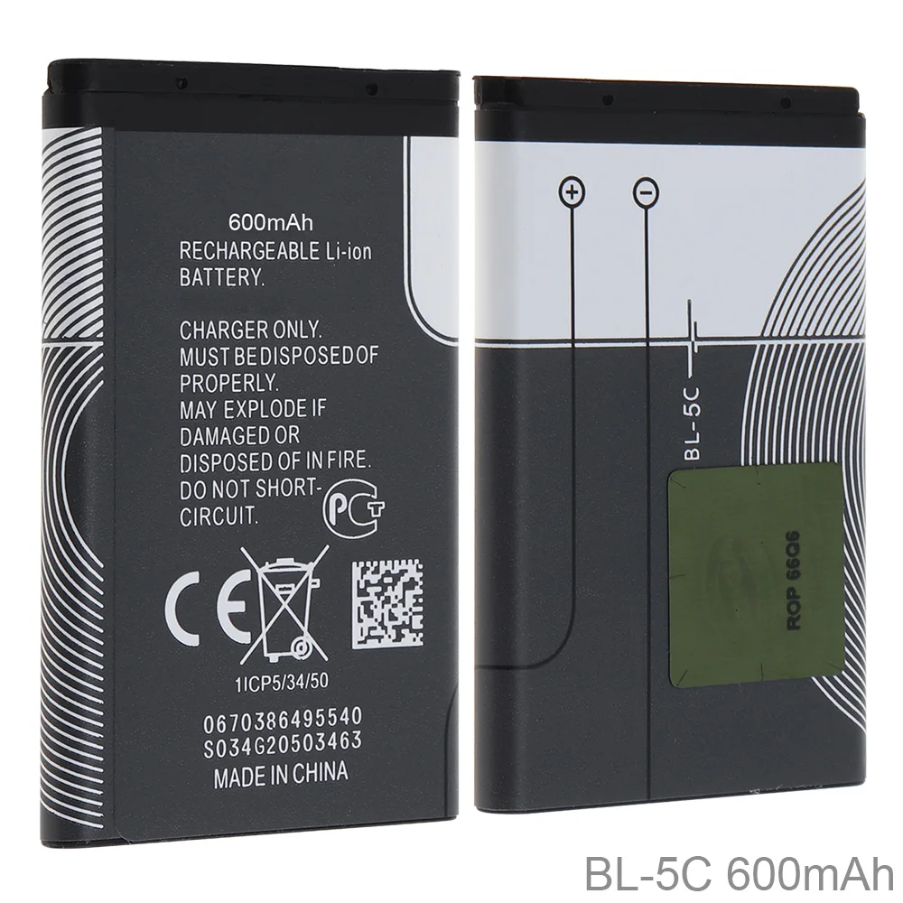 

3.7V Actual Capacity 600mAh Mobile Cell Phone Rechargeable Li-ion Battery with PTC Protection for Nokia 3100 N70 N72 N91 5130