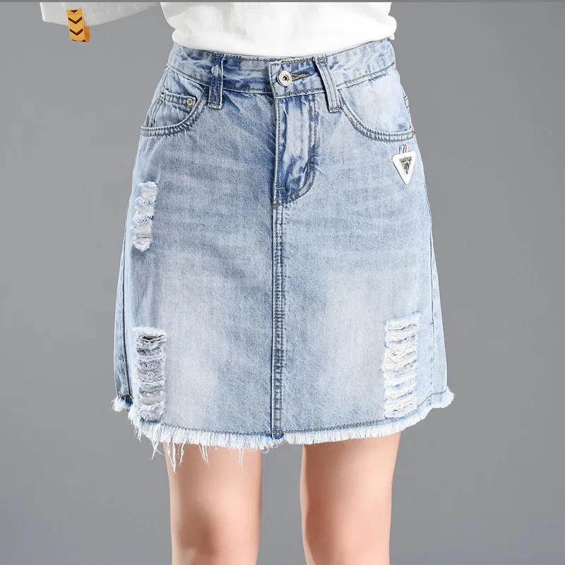 Женские весенне-летние джинсы большого размера юбка с высокой талией тонкая юбка трапециевидной формы с кисточками короткая джинсовая юбка средней длины