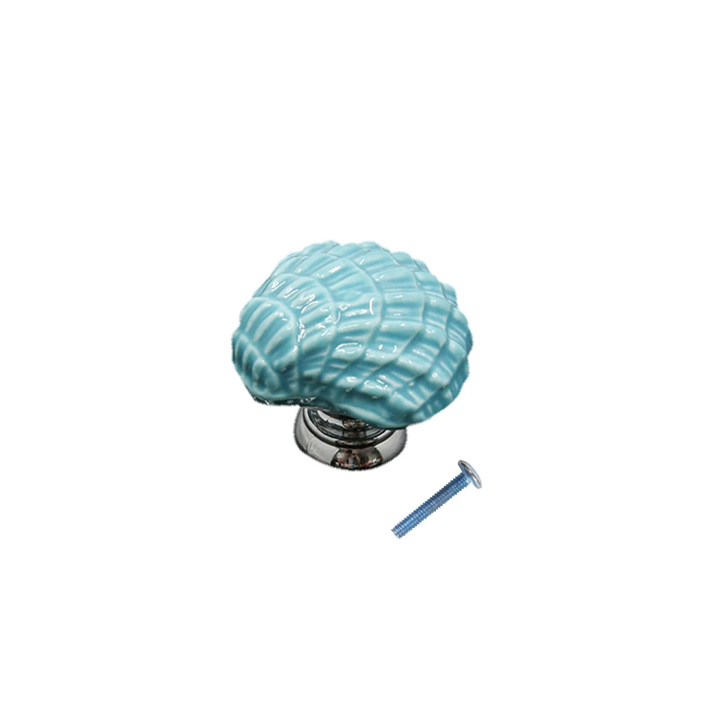 Ceramic Seashell-Shape Cabinet Knob Drawer Closet Cupboard Furniture Pull Handle - Blue