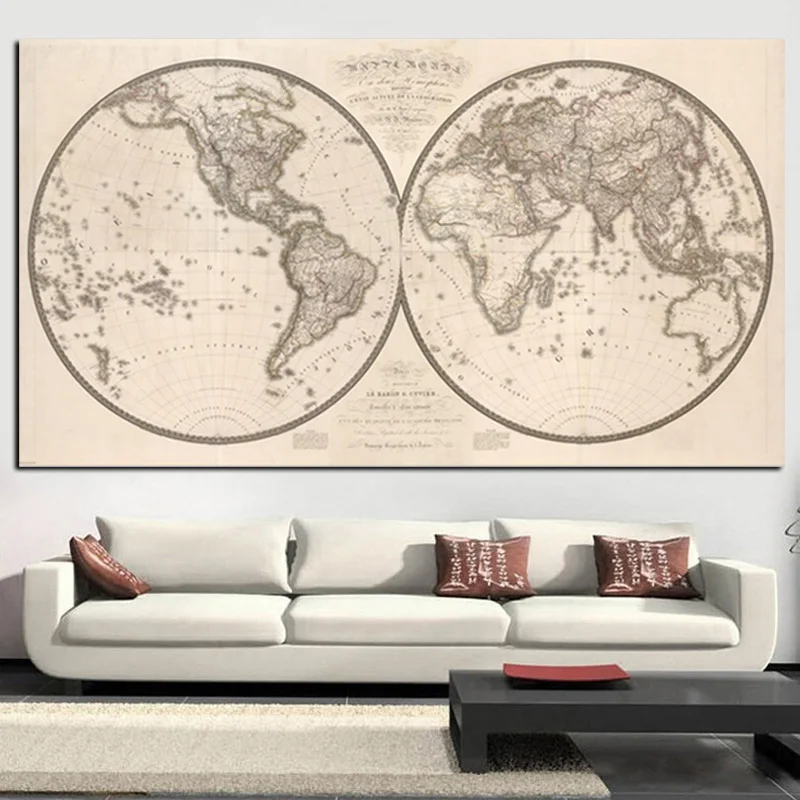 Wood Paper Retro World Map Antique Paper Poster Wall Chart Home Decor Applied