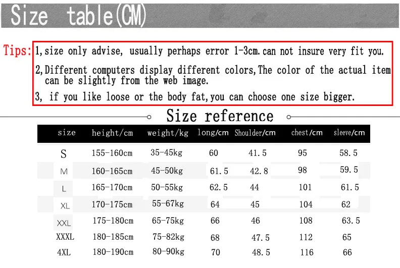 size table