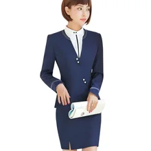 Модная рабочая одежда Зимний женский Тонкий деловой костюм с юбкой офисный Женский Плюс размер длинный рукав блейзер и юбка униформа