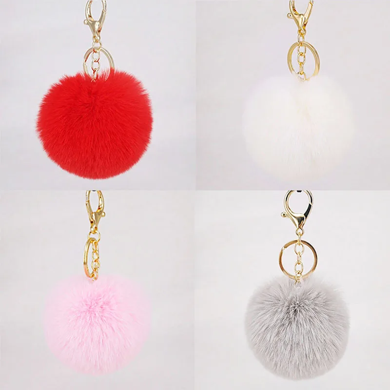 50Pcs Rabbit Fur Ball Puff Ball KeyChains Cute KeyChains Pom Pom