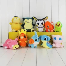 10Pcs Lot Anime Charmander Mudkip Lapras Psyduck Snorlax Emolga Chikorita Slowpoke Torchic Mew Plush Dolls Toys