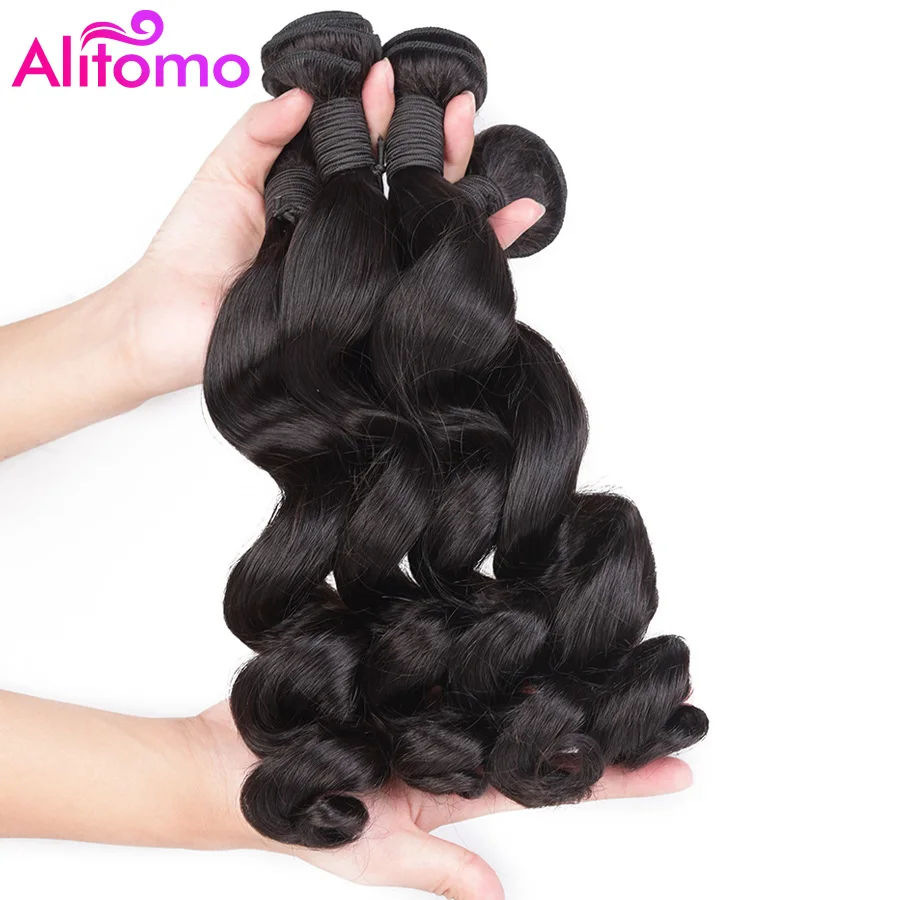 

Alitomo Peruvian Loose Wave Hair Bundles Non Remy Human Hair Weave Extensions Natual Color 8-26 Inch Hair Extensions