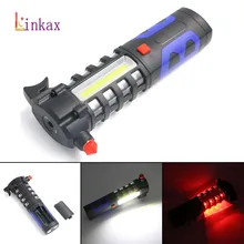Multipurpose Car Vehicle Magnetic LED Flashlight Safety Escape Rescue Window Breaker Emergency Hammer Tool Magnet COB Torch