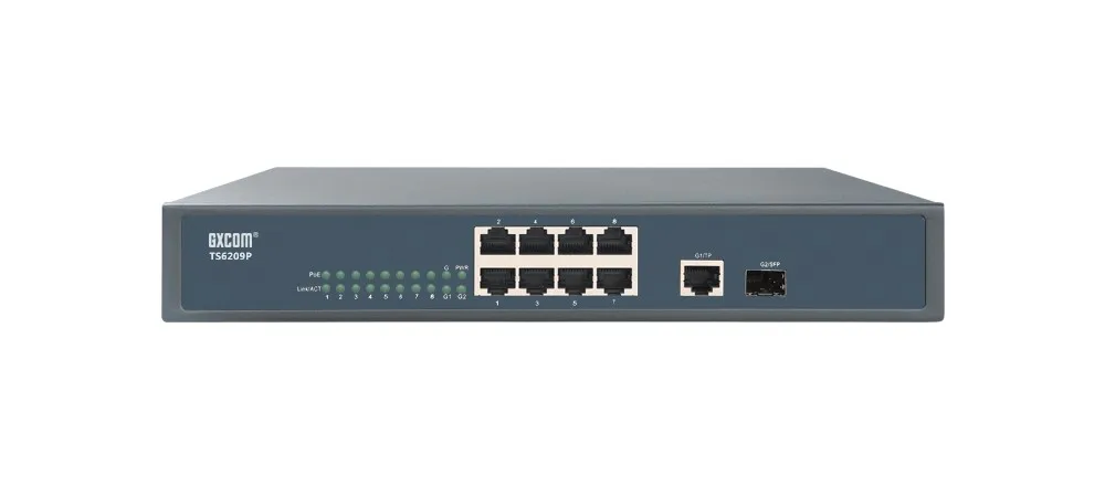 8 портов 10/100base-t коммутатор POE с 1 гигабитным RJ45 и 1 гигабитным sfp