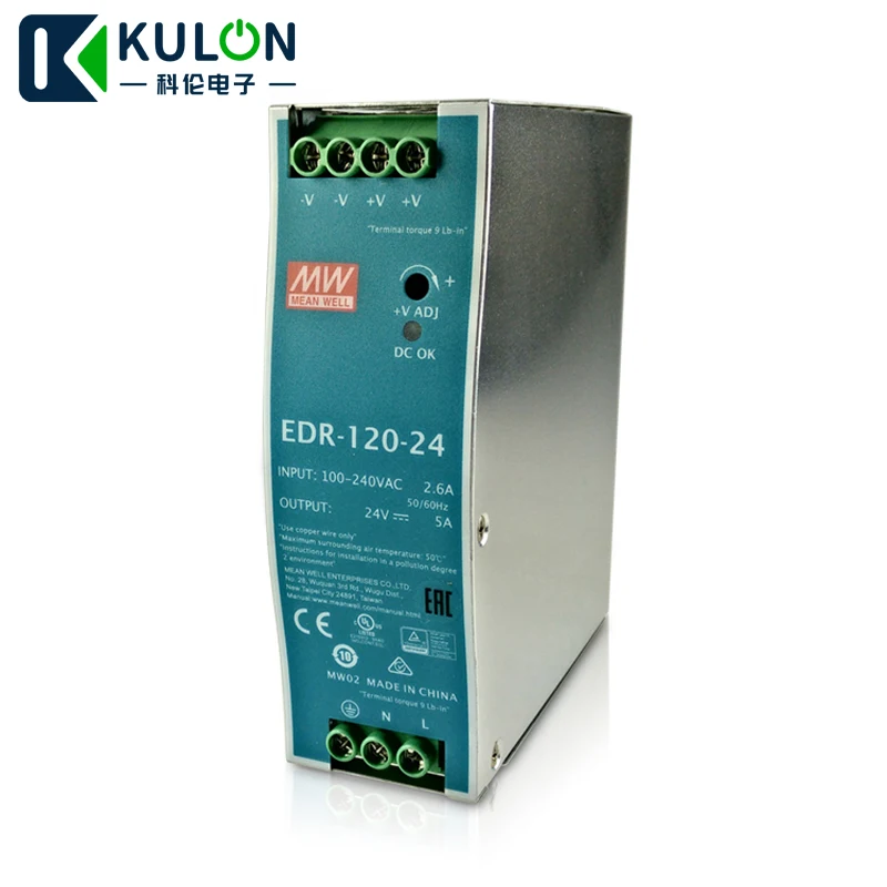 Однофазный AC/DC 120W 24V 5A Подлинная Meanwell EDR-120-24 промышленные на din-рейку Питание